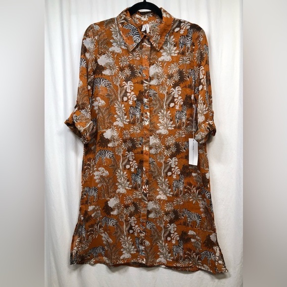 Live 4 Truth Long Shirt Dress Medium Womens Sheer Button Zebra Palm Trees NWT - Picture 15 of 16